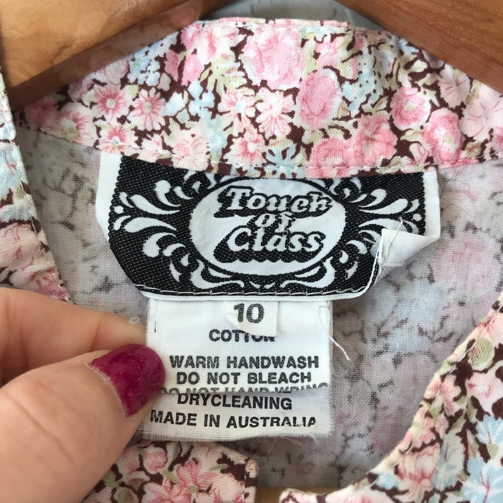 Vintage Floral Pink Belted Button Down Cotton Dress - Picture 4 of 14